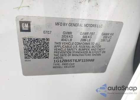2018 Chevrolet Malibu Ls z USA, uszkodzony, nr VIN 1G1ZB5ST6JF115988